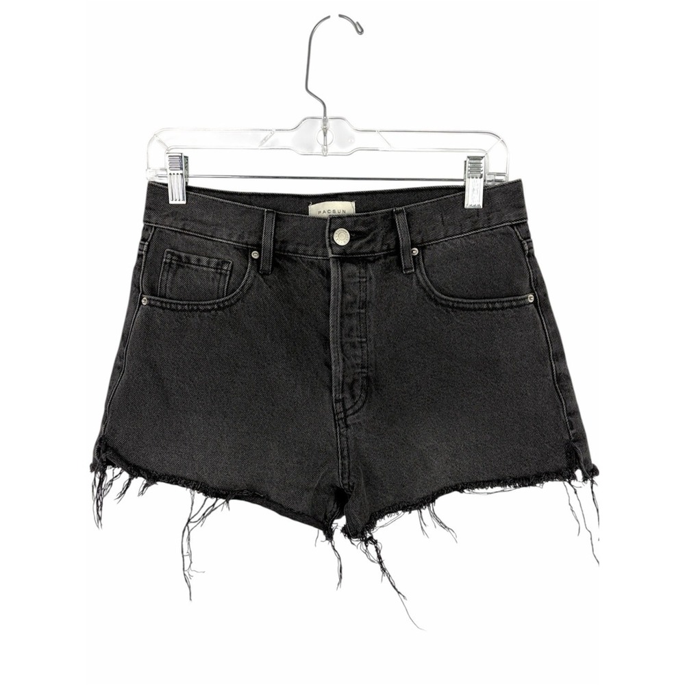 PacSun High‎ Rise Relaxed Shorts 26 Black Denim Cutoff Frayed Hem 100% Cotton